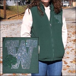 Green Fleece “W” Embellished Vest! EUC!